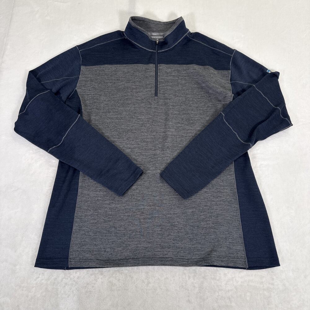 Kuhl Navy & Gray Pullover 1/4 Sweatshirt Mens 2XL Sweater Lightweight Hiking EUC